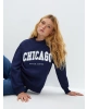 LCW Vision Lacivert Bisiklet Yaka Baskılı Oversize Kadın Kalın Sweatshirt