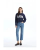 LCW Vision Lacivert Bisiklet Yaka Baskılı Oversize Kadın Sweatshirt