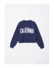 LCW Vision Lacivert Bisiklet Yaka Baskılı Oversize Kadın Sweatshirt