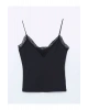 LCW Vision V Yaka Dantel Detaylı Crop Kadın Bluz