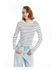 LCWAIKIKI Basic Lacivert Bisiklet Yaka Çizgili Kadın Body