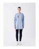 LCWAIKIKI Basic Mat Mavi Bisiklet Yaka Baskılı Uzun Kollu Oversize Kadın Sweatshirt Tunik