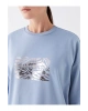 LCWAIKIKI Basic Mat Mavi Bisiklet Yaka Baskılı Uzun Kollu Oversize Kadın Sweatshirt Tunik