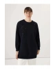 LCWAIKIKI Basic Siyah Bisiklet Yaka Pul İşlemeli Oversize Kadın Sweatshirt Tunik