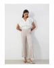 LCWAIKIKI Classic BEJ Beli Lastikli Dokulu Geniş Paça Kadın Pantolon