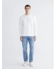 LCWAIKIKI Classic Beyaz Bisiklet Yaka Baskılı Erkek Kalın Sweatshirt