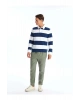 Lcwaikiki Classic I?ndigo Polo Yaka Uzun Kollu Çizgili Erkek Sweatshirt