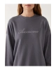 LCWK Bisiklet Yaka Taş Baskılı Oversize Kadın Sweatshirt Tunik