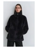 Mavi Antrasit Peluş Ceket Oversize / Geniş Kesim