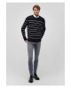 Mavi Beyaz Çizgili Siyah Kazak Regular Fit / Normal Kesim