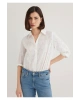 Mavi Dokulu Ekru Gömlek Loose Fit / Bol Rahat Kesim