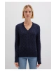 Mavi İpek Karışımlı V Yaka Lacivert Kazak Slim Fit / Dar Kesim