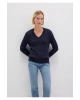 Mavi İpek Karışımlı V Yaka Lacivert Kazak Slim Fit / Dar Kesim