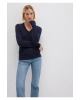 Mavi İpek Karışımlı V Yaka Lacivert Kazak Slim Fit / Dar Kesim