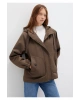 Mavi Kapüşonlu Kahverengi Ceket Loose Fit / Bol Rahat Kesim