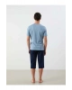 Mavi Standart Kalıp Pamuklu Kaprili Pijama Takımı