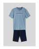 Mavi Standart Kalıp Pamuklu Kaprili Pijama Takımı