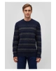 Mavi Yün Karışımlı Çizgili Lacivert Kazak Slim Fit / Dar Kesim