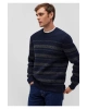 Mavi Yün Karışımlı Çizgili Lacivert Kazak Slim Fit / Dar Kesim