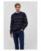 Mavi Yün Karışımlı Çizgili Lacivert Kazak Slim Fit / Dar Kesim