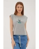 Omuz Büzgülü T-shirt Gri Melanj / Grey Melange