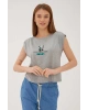 Omuz Büzgülü T-shirt Gri Melanj / Grey Melange