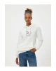 Oversize Kapüşonlu Sweatshirt Kanguru Cep Detaylı Baskılı Şardonlu