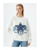Oversize Sweatshirt Bisiklet Yaka Kolej İşlemeli Şardonlu