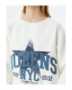 Oversize Sweatshirt Bisiklet Yaka Kolej İşlemeli Şardonlu
