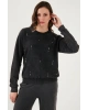 Pamuk Karışımlı Regular Fit Bisiklet Yaka Taşlı Sweat  SWEAT 24K0218K1