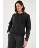 Pamuk Karışımlı Regular Fit Bisiklet Yaka Taşlı Sweat  SWEAT 24K0218K1