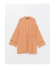 Şal Yaka Düz Uzun Kollu Keten Karışımlı Oversize Kadın Kimono