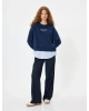 Şardonlu Oversize Sweatshirt Bisiklet Yaka Sloganlı Kumaş Detaylı