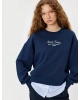 Şardonlu Oversize Sweatshirt Bisiklet Yaka Sloganlı Kumaş Detaylı