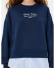 Şardonlu Oversize Sweatshirt Bisiklet Yaka Sloganlı Kumaş Detaylı
