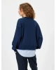 Şardonlu Oversize Sweatshirt Bisiklet Yaka Sloganlı Kumaş Detaylı