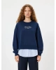 Şardonlu Oversize Sweatshirt Bisiklet Yaka Sloganlı Kumaş Detaylı