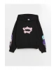 Siyah Kapüşonlu Kız Çocuk Kalın Sweatshirt