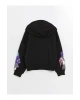 Siyah Kapüşonlu Kız Çocuk Kalın Sweatshirt