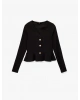 Slim Fit Mücevher Düğmeli V Yaka Uzun Kollu Peplum Hırka