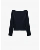 Slim Fit Pamuklu Kayık Yaka Uzun Kollu Basic Tişört