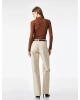 Slim Fit Uzun Kollu Drape Detaylı Hafif Dik Yaka Bodysuit