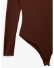 Slim Fit Uzun Kollu Drape Detaylı Hafif Dik Yaka Bodysuit