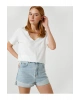 V Yaka Düz Beyaz Kadın T-shirt 3sak60002ek