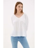 V Yaka Truvakar Kol Bluz Beyaz / White