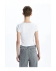 XSIDE Beyaz Bisiklet Yaka Dokulu Kadın Crop T T