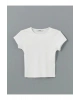 XSIDE Beyaz Bisiklet Yaka Dokulu Kadın Crop T T