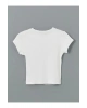 XSIDE Beyaz Bisiklet Yaka Dokulu Kadın Crop T T