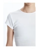 XSIDE Beyaz Bisiklet Yaka Dokulu Kadın Crop T T