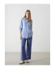 XSIDE Mavi Çizgili Keten Karışımlı Oversize Kadın Gömlek